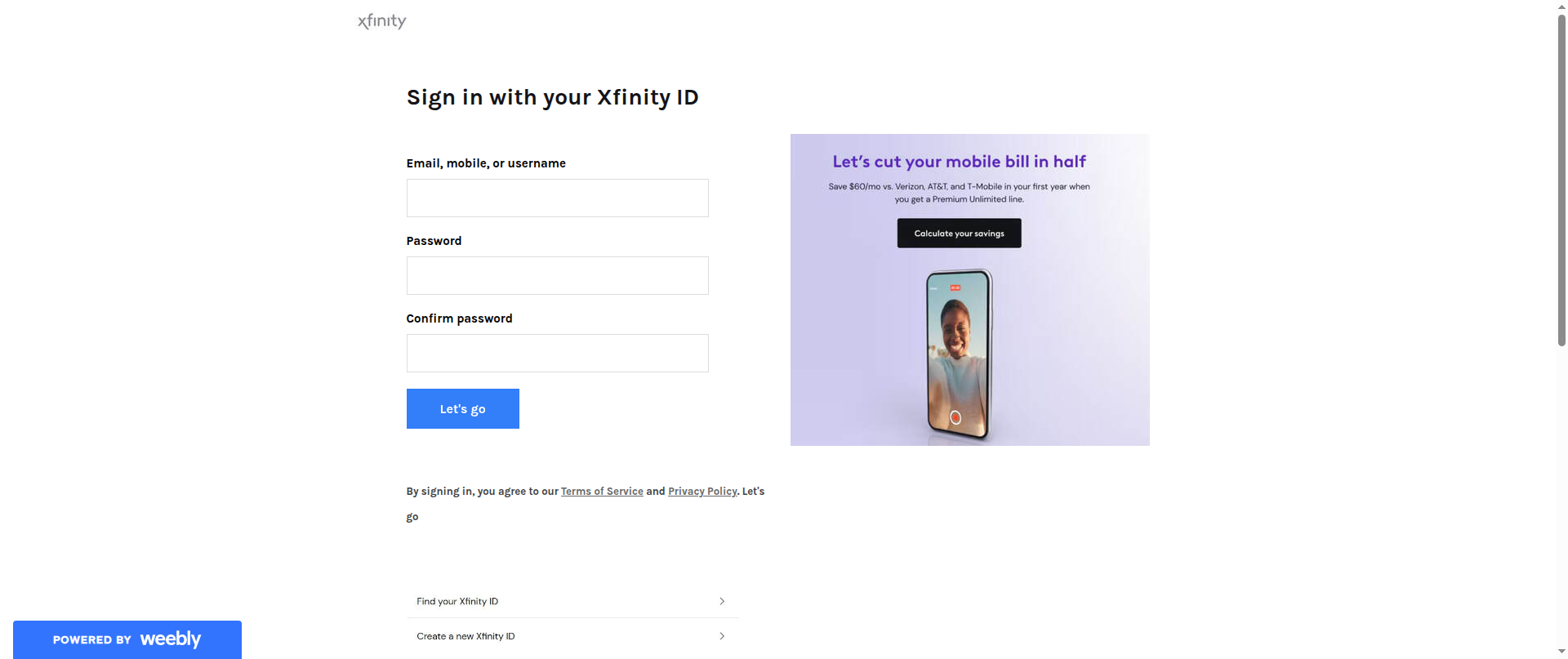 Screenshot of xfinitysupportnow.weebly.com
