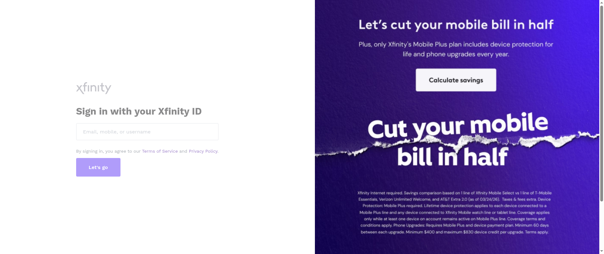 Screenshot of xfinityservices.vercel.app