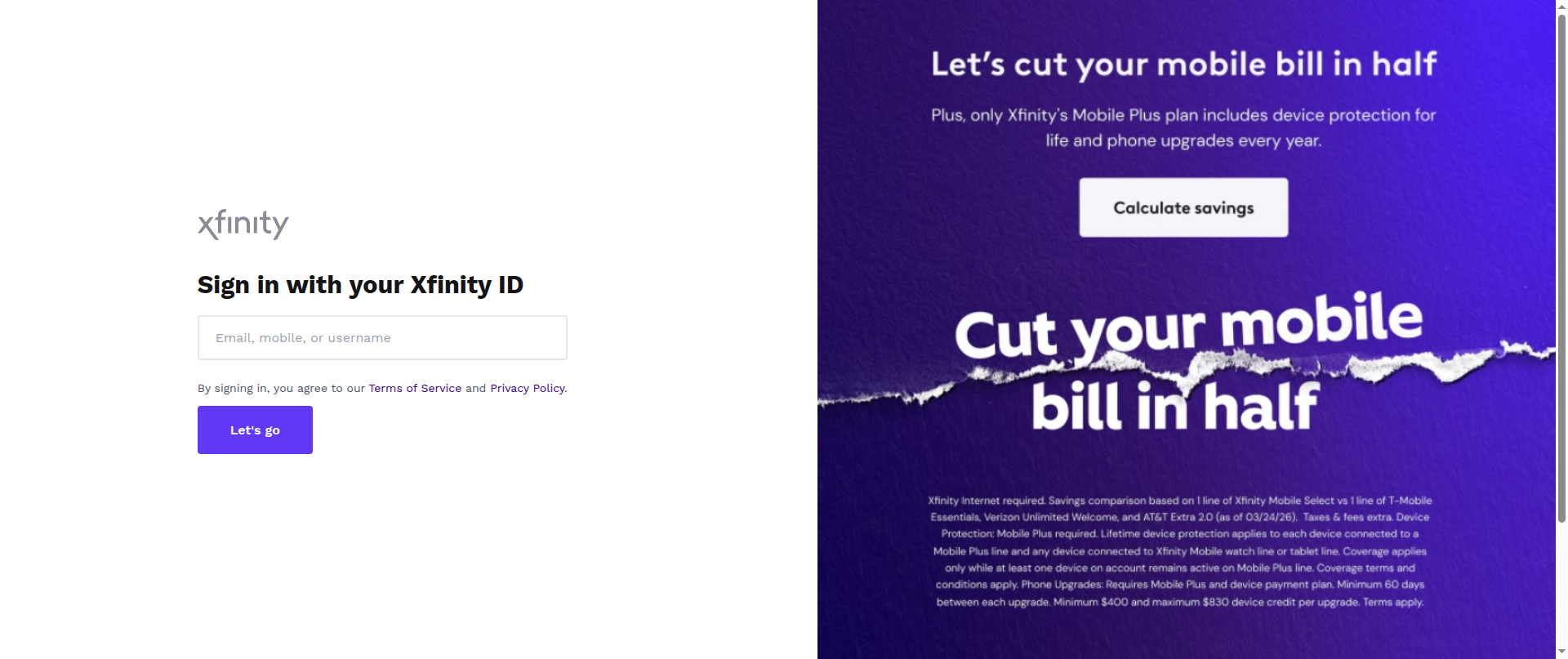 Screenshot of xfinityservices.vercel.app