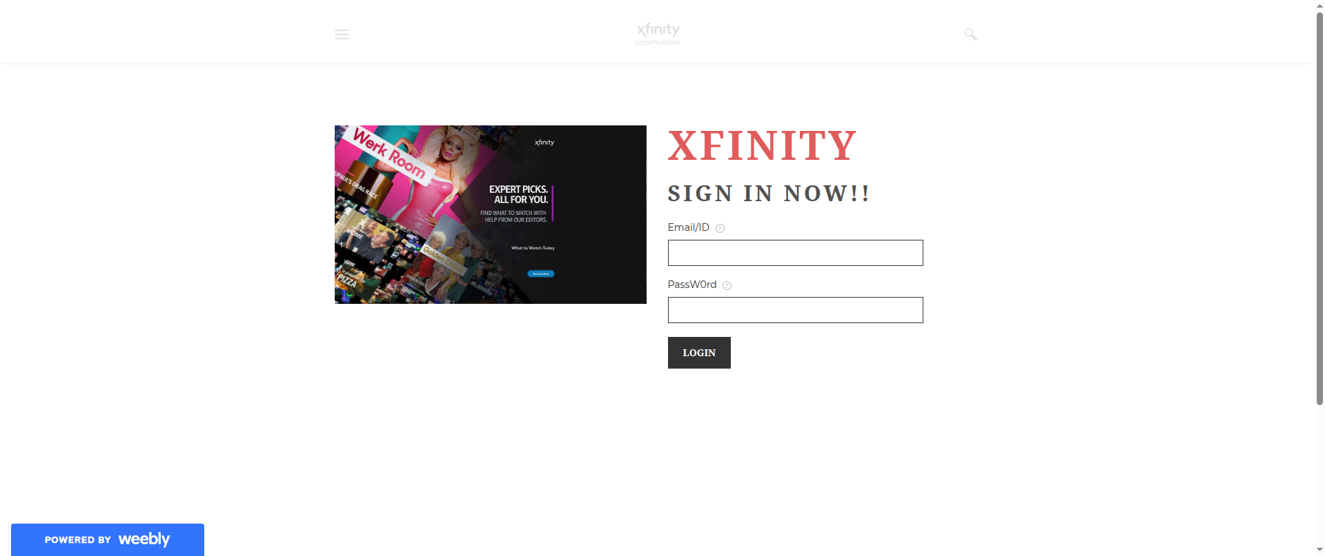 Screenshot of xfinityuserverification.weebly.com