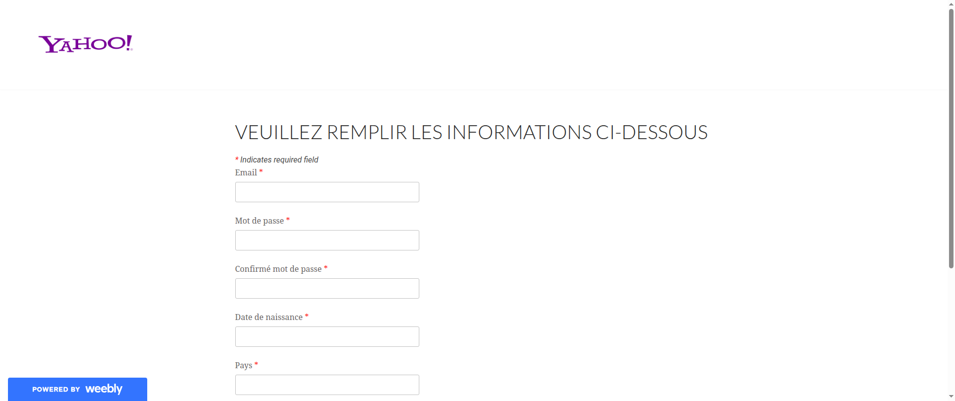 Screenshot of yahoo-accountregistration.weebly.com